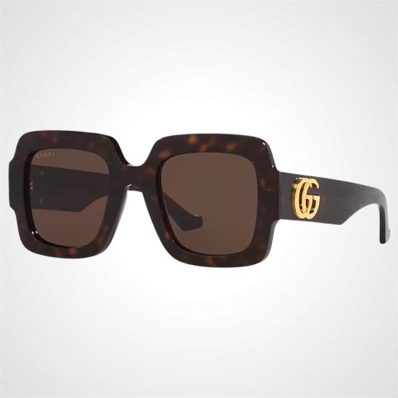 GUCCI Sunglasses New Brown Tortoise Square 50mm Gold Metal GG Logo Authentic